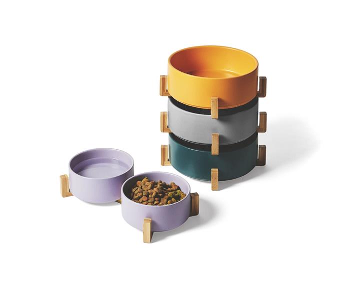 **Designer pet bowl with stand, $19.99** 
Complete with a stylish bamboo stand and available in a range of colours, these pretty pet bowls looks so similar to some of our favourite [plant stands](https://www.homestolove.com.au/plant-stands-21775|target="_blank") and we're in for it. One of each, please.