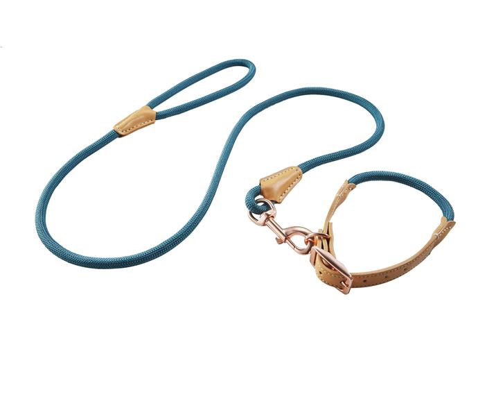 **Dog collar and lead set, $19.99**
You can never have too many dog collars and leads in our eyes. Just as we change our clothes daily, it's a nice way to freshen up your pup's look, and this stylish blue lead with light tan leather-looking details seems like a good enough excuse.