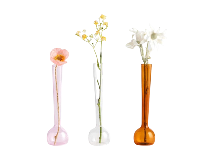 **[Maison Balzac Margot vase trio in Amber/Pink/Clear, $89, Aura Home](https://www.aurahome.com.au/margot-vase-trio-amber-pink-clear|target="_blank"|rel="nofollow")**<br>
Prefer a generous abundance of single stems over a large bouquet? This little trio is for you. With their elegant shape and elongated necks, these vases will certainly elevate your interior. **[SHOP NOW](https://www.aurahome.com.au/margot-vase-trio-amber-pink-clear|target="_blank"|rel="nofollow")**