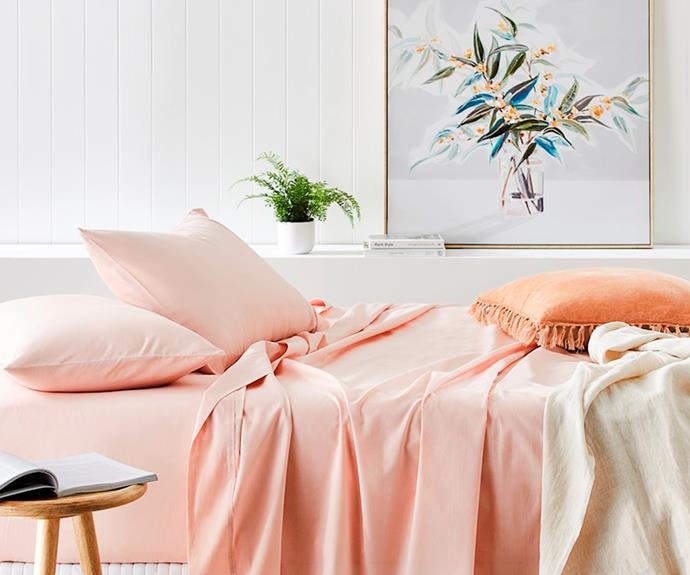 **[Plain Dye Perfect cotton percale pink sheet set, From $109.99, Adairs](https://www.adairs.com.au/bedroom/outlet/adairs/plain-dye-perfect-cotton-percale-pink-sheet-set/|target="_blank"|rel="nofollow")**

Pretty pink hues in the bedroom? Don't mind if we do. Made from 100% cotton, this affordable sheet set feels as good as it looks and is guaranteed to have you sleeping on cloud nine in no time. **[SHOP NOW](https://www.adairs.com.au/bedroom/outlet/adairs/plain-dye-perfect-cotton-percale-pink-sheet-set/|target="_blank"|rel="nofollow")**