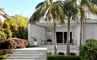 modern extension with manicured garden and palms