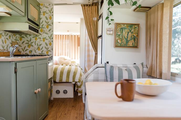 A cheery colour palette of muted blues, greens and yellow has refreshed the RV's interiors.