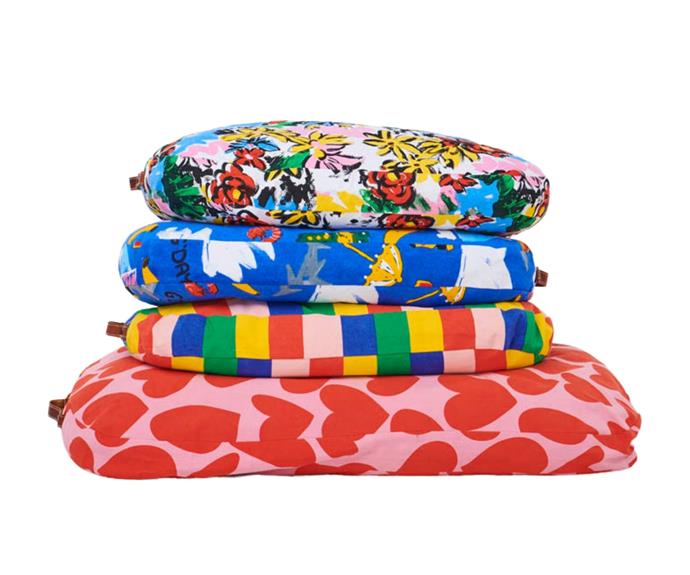 **[Pet bed in multiple colours, from $119, Kip&Co](https://kipandco.com.au/collections/pet/products/rainbows-end-pet-bed|target="_blank"|rel="nofollow")** 
<br>
Dogs love having a place to call their own, a place they can curl up, rest their head and sleep the day away. These plush beds are ideal for the job. Not only do they come in a range of colourful, fun prints, but it is thoughtfully made with a recycled PET poly filled insert. Available in small and large. **[SHOP NOW](https://kipandco.com.au/collections/pet/products/rainbows-end-pet-bed|target="_blank"|rel="nofollow")**.