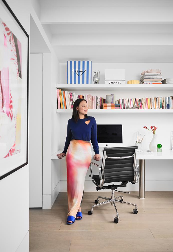 "I work from home most of the week and have become totally accustomed to this over the past few years," says Alyce in her home office, where she is a strategist for creator agency LTK and the founder of homewares business In the Roundhouse.