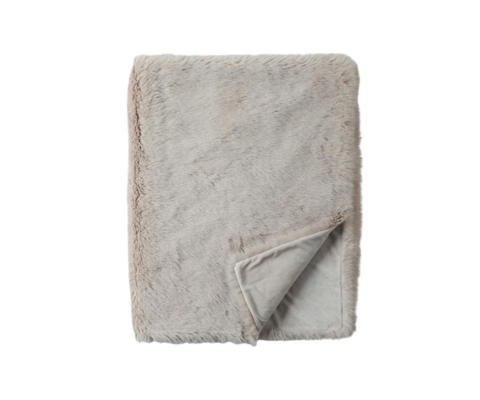**[Morgan & Finch Luxury Faux Fur Throw in Stone, $119.95, Bed Bath N' Table](https://www.bedbathntable.com.au/fur-lux-stone-070103|target="_blank"|rel="nofollow")**

For the minimalists amongst us, we've found the throw for you. This subtle silver coloured throw from Bed, Bath N' Table is delightfully soft with a faux fur texture that will help you completely relax in the evening. **[SHOP NOW.](https://www.bedbathntable.com.au/fur-lux-stone-070103|target="_blank"|rel="nofollow")** 