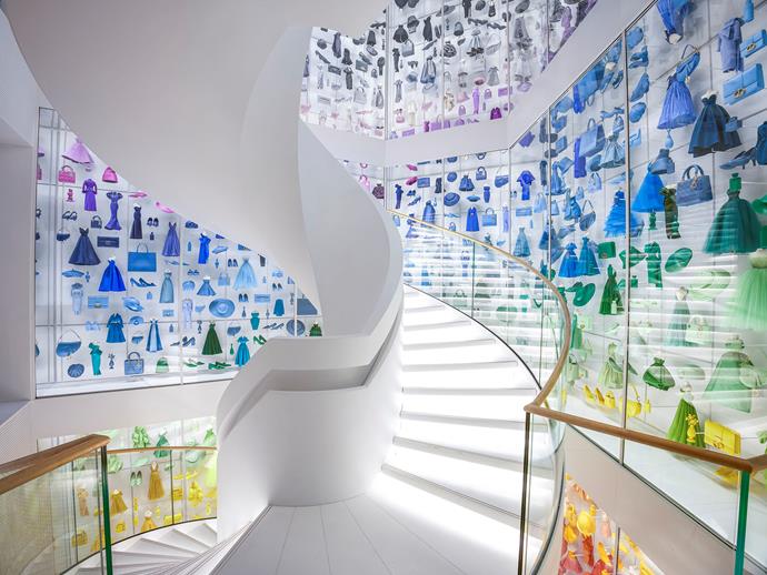 The Diorama installation traverses the colour spectrum as it moves up the museum stairway.