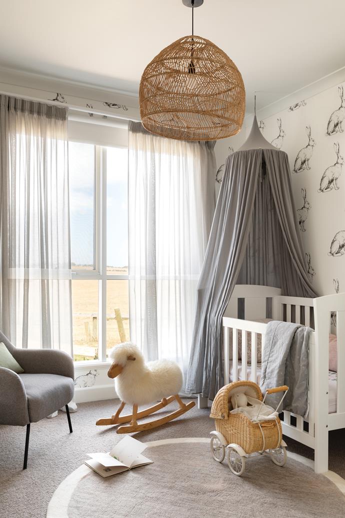 Emma sourced the bunny rabbit wallpaper in the nursery from [Etsy](https://www.etsy.com/au/|target="_blank"|rel="nofollow"): " I wanted the nursery to be Australian and gender-neutral".
