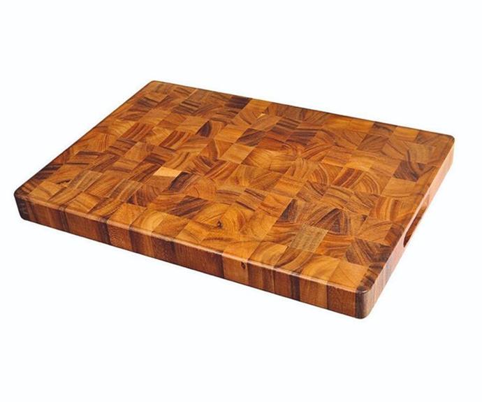 **[Davis & Waddell Essentials large end grain cutting board, $49.95 (usually $99.95), Harris Scarfe](https://www.harrisscarfe.com.au/kitchen-dining/kitchen-accessories-food-prep/kac-chopping-boards/davis-waddell-essentials-acacia-wood-end-grain-cutting-board/506837|target="_blank"|rel="nofollow")**

Sturdy and sleek with a chequered finish, this premium acacia board is knife-friendly and resistant to scratches and cracks. **[SHOP NOW.](https://www.harrisscarfe.com.au/kitchen-dining/kitchen-accessories-food-prep/kac-chopping-boards/davis-waddell-essentials-acacia-wood-end-grain-cutting-board/506837|target="_blank"|rel="nofollow")**