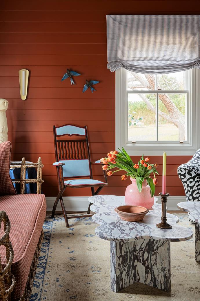 Design duo Duet stretched the limits of their imagination with [this glorious country-meets-coast homestead](https://www.homestolove.com.au/colourful-1800s-country-weekender-kiama-23396|target="_blank") filled with contemporary flourishes and vintage treasures. Wrapping the house in colour was part of the strategy "to establish spaces and minimise the disjointed rabbit-warren", says Shannon Shlom. "Colour helped define spaces, to act as an anchor."