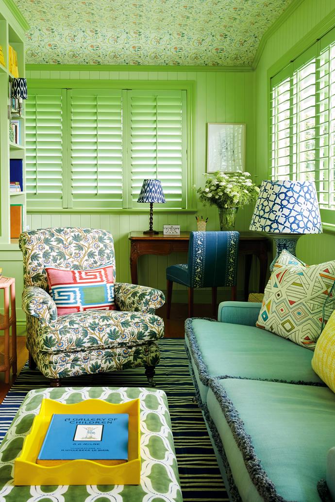 **GREEN ROOM** Originally a sunroom, this space has been renamed the green room since being enveloped in one of Kate's favourite colours. "We like to do things that are outside of the box, and you should always have something beautiful to look at when you look up," says interior designer Anna Spiro of the space, colour-blocked in [Dulux Apium](https://www.dulux.com.au/colours/details/287437_6855|target="_blank"|rel="nofollow") with Dulux Florence trims and adorned with Pierre Frey 'La Pannonie' wallpaper on the ceiling (try [Milgate](https://milgate.com.au/product/wallpaper/|target="_blank"|rel="nofollow")).