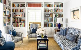 Blue and white Hamptons living room