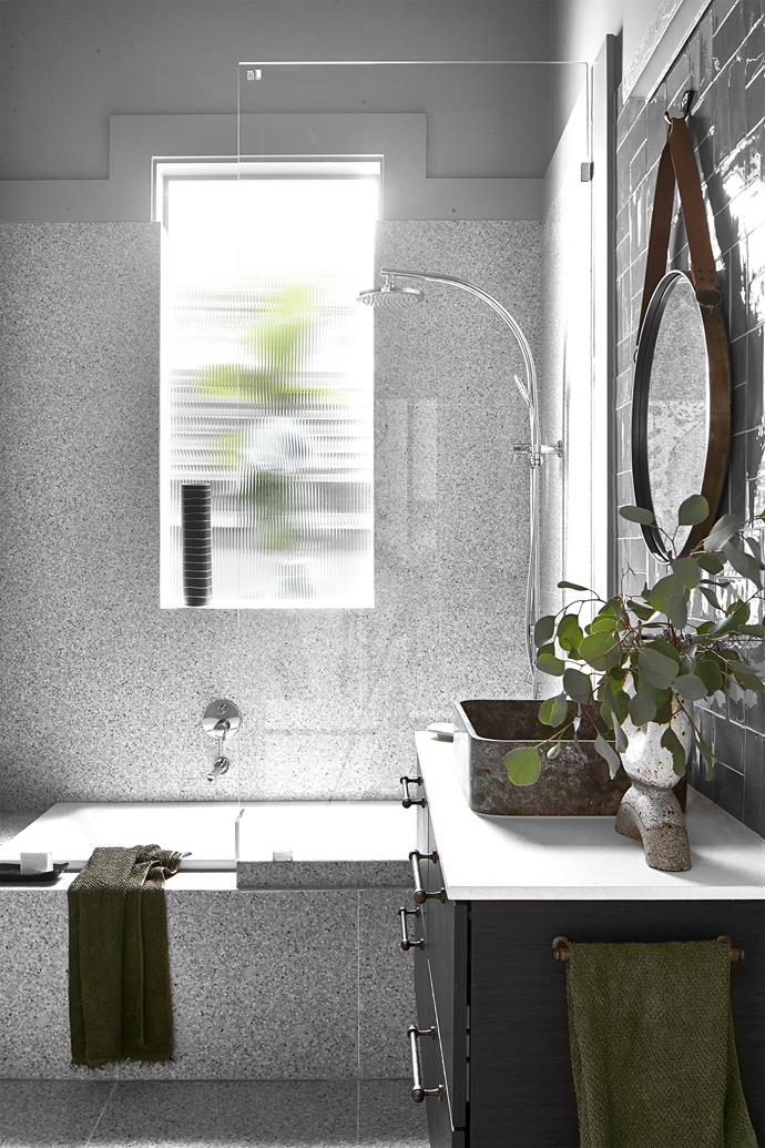 Bath and wall clad in porcelain [terrazzo tiles](https://www.homestolove.com.au/terrazzo-tiles-australia-15537|target="_blank") from National Tiles.