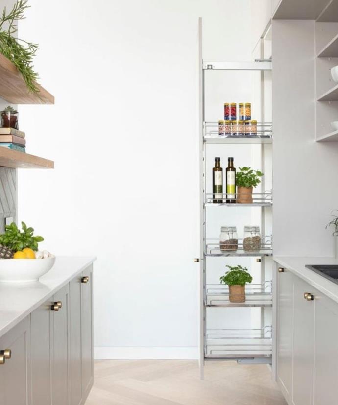 During *The Block* 2018, Jess and Norm delivered a kitchen featuring a pull-out pantry.