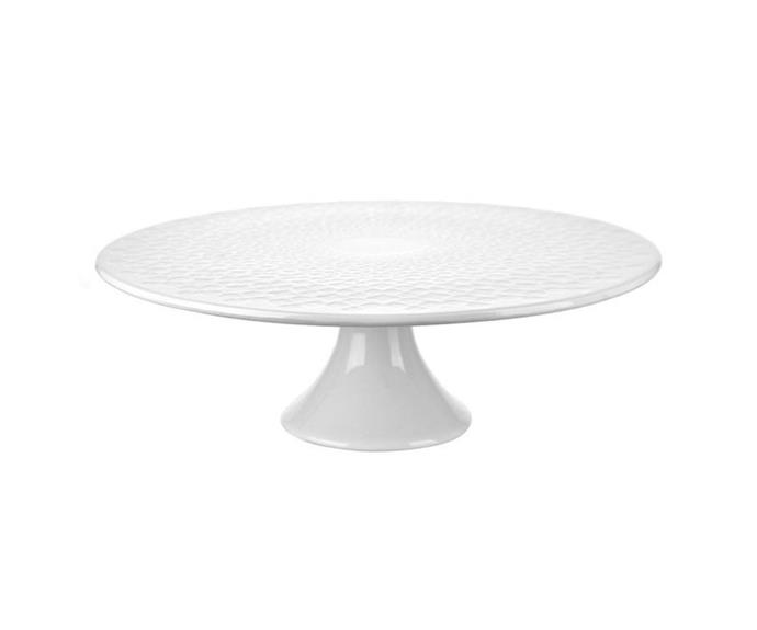 **[White flower cake stand, $39.95/30cm, Wheel & Barrow](https://wheelandbarrow.com.au/products/cake-stand-white-flower-design-30cm|target="_blank"|rel="nofollow")**

With a prettily petalled texture on top, this classic white cake stand ups the style ante and would lend a nice touch to either a modern or classically styled creation. **[SHOP NOW](https://wheelandbarrow.com.au/products/cake-stand-white-flower-design-30cm|target="_blank"|rel="nofollow")**
