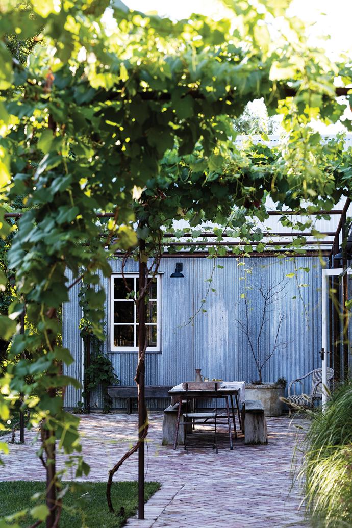 The [shady trellis](https://www.homestolove.com.au/fast-growing-climbing-plants-1584|target="_blank") adds a romantic touch to the outdoor setting – perfect for wine and cheese in the afternoon.