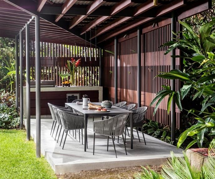 Create an inviting alfresco dining area with the King Quay Ceramic Dining Table and Quay Outdoor Dining Chairs, as Michael has done here in one of his Sydney gardens.