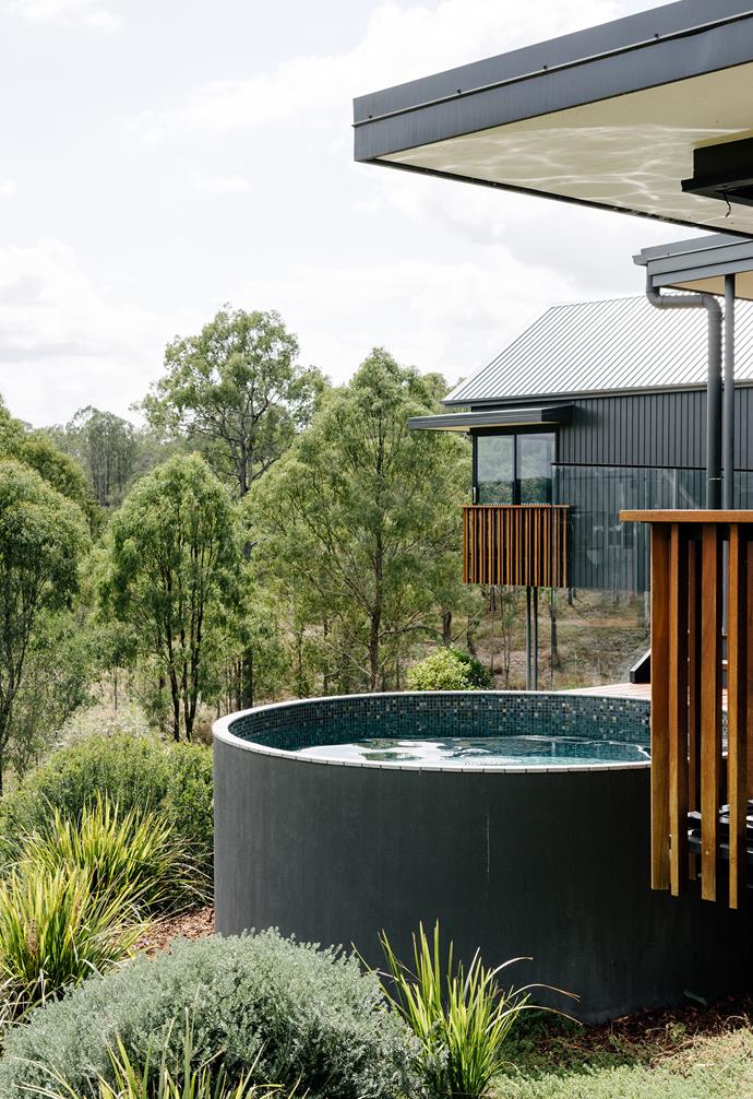 The luxurious plunge pool boasts garden views and starlit skies at night.