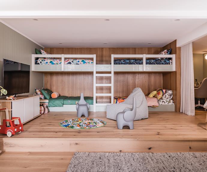 The choice to include a kids' rumpus/retreat was an ingenous one, providing space for four children plus a baby in the nursery tucked away to the right.