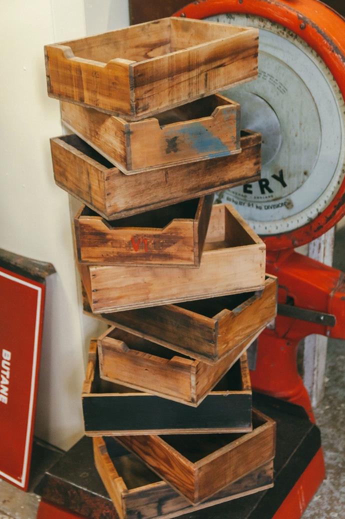 A stack of two or three crates make for a rustic storage solution. Keep all your odds and ends inside and your favourite book will never be far from reach. These crates are all POA from [Mitchell Road Antique & Design Centre](https://mitchellroad.wordpress.com/gallery/). 