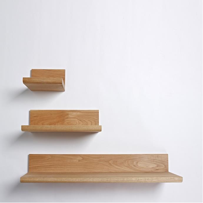 Floating selves are a great space saver and perfect for a minimalist space. [Series One Shelves, from $400, Another Country](https://www.anothercountry.com/products/shelf-one). 