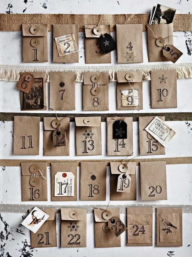 **Envelope advent calendar**
<br></br>
Get ready for the Christmas countdown and [make your own rustic looking advent calendar](https://www.homestolove.com.au/how-to-make-an-envelope-advent-calendar-for-christmas-10189|target="_blank") from brown craft envelopes! String them up and place a small sweet, toy or special message in each envelope for a family member to open and enjoy each day.