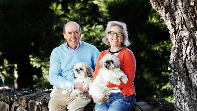 Peter and Janie with their shih tzu dogs; Bumble and Adorabella.