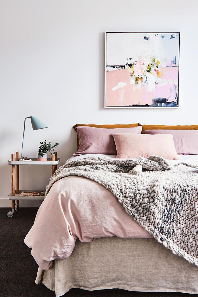 **On the side** Think outside the box when it comes to choosing bedside tables. Any low, flat surface will do the job, be it a stool, a chair or even a wheeled trolley. *Design: [Aimee Turulli](http://archerinteriors.com.au/|target="_blank"|rel="nofollow"). Build: [Thomas Archer Homes](http://thomasarcher.com.au/|target="_blank"|rel="nofollow"). Artwork: [Michael Bond](http://michaelbondart.com.au/|target="_blank"|rel="nofollow"). Styling: Aimee Tarulli of [Archer Interiors](http://archerinteriors.com.au/|target="_blank"|rel="nofollow"). Photography: James Geer.*