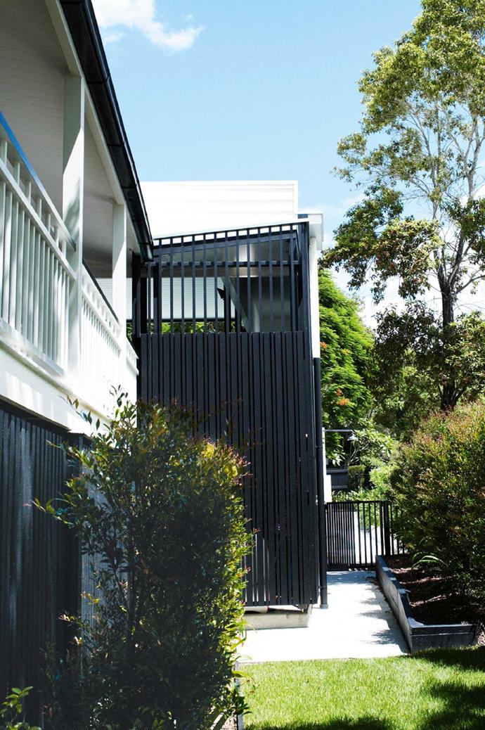 At the side of the house you can best see the junction of old and new. Steps into the garden were inspired by batten stairs of traditional Queenslanders; "an iconic element found all through Brisbane" says architect Stuart.
