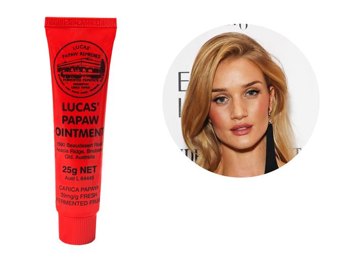 Rosie Huntington-Whiteley relies on Lucas Papaw Ointment to keep her lips soft and supple.
*[Lucas Papaw Ointment, $5.99](https://www.priceline.com.au/lucas-papaw-ointment-25-g)*