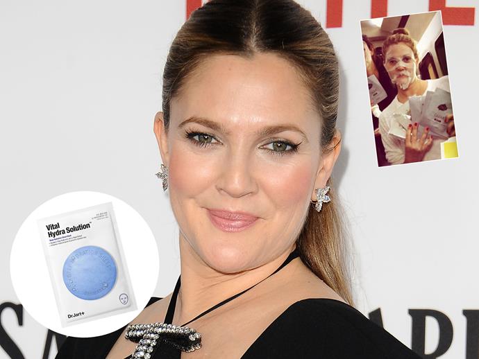 At 41, Drew Barrymore found her holy grail beauty product after a trip to Korea. "I just took a trip there and came back with moving boxes full of masks," she told [Us Weekly]. "I don't do anything invasive on my face, so this is the most exciting thing that's happened to a mum like me. I was feeling 41 and tired, and I need something and the Korean masks have actually changed my life."
TRY: [Dr.Jart+ Soothing Hydra Solution Deep Hydration Sheet Mask, $7, Sephora](http://www.sephora.com.au/products/dr-jart-mask-waterjet-soothing-hydra-solution-1-sheet).