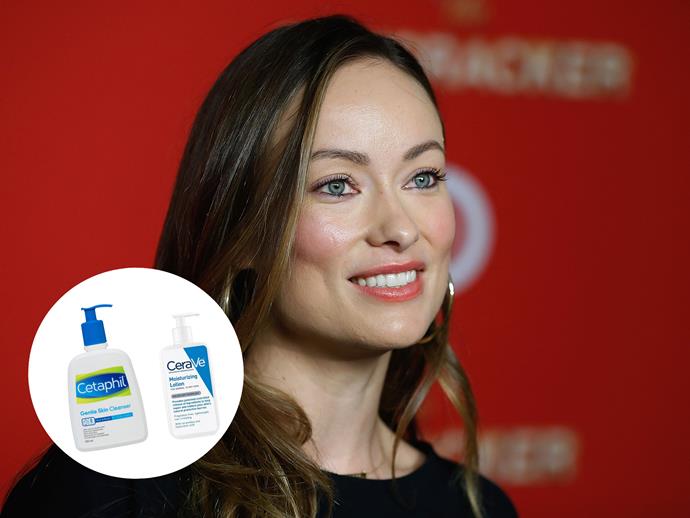 Like us, Olivia Wilde takes a no-fuss approach to beauty. "I use the cheapest possible skin care — not because it's cheap, but because it's the best," she told [Popsugar](http://www.popsugar.com/beauty/Olivia-Wilde-Beauty-Tips-Must-Have-Products-20745523 |target="_blank"|rel="nofollow"). "Dermatologists have recommended it for years and I've never paid attention. But recently I started using Cetaphil cleanser and CeraVe moisturizer. They're gentle and simple."

[Cetaphil cleanser, $16.49, Priceline](https://www.priceline.com.au/cetaphil-gentle-cleanser-500-ml |target="_blank"|rel="nofollow"); and [CeraVe moisturizer, $60, Sense](http://www.senseonline.com.au/CeraVe-3-fl-oz.-CeraVe-Facial-Moisturizing-Lotion-PM-3-fl-oz |target="_blank"|rel="nofollow")