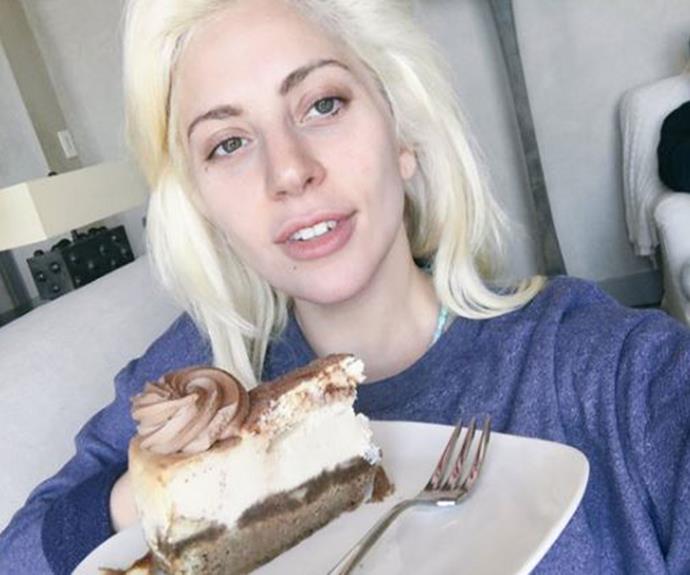 Lady Gaga toasts her fans with this slice of cake and a cheeky selfie.