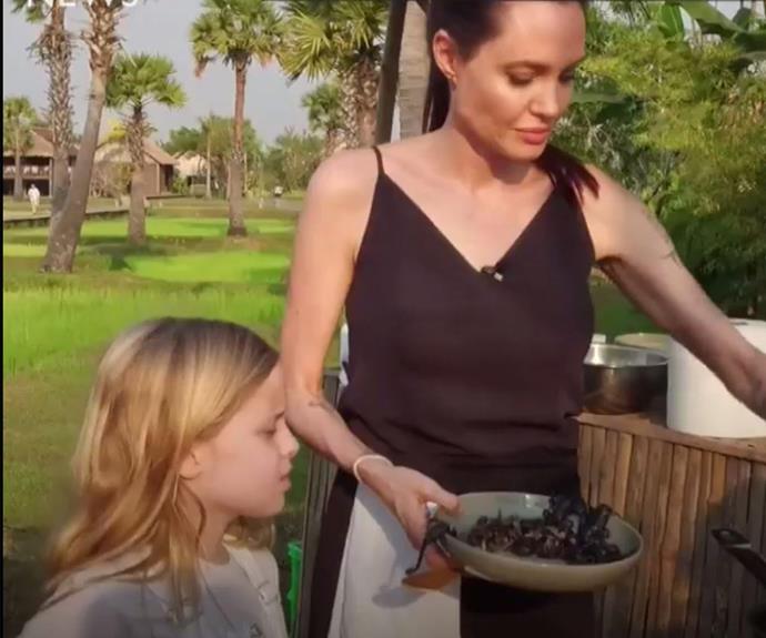 Angelina says she has been eating bugs since her first trip to Cambodia. (Image/BBC World News)