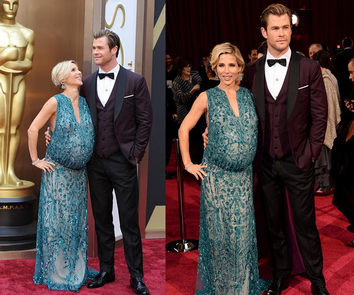 **Best Use Of A Dropped Hem To Accentuate Baby Bump...** [Elsa Pataky](http://www.nowtolove.com.au/celebrity/celeb-news/why-chris-hemsworth-and-elsa-pataky-rushed-to-the-alter-5431), along with husband [Chris Hemsworth](http://www.nowtolove.com.au/celebrity/celeb-news/chris-hemsworth-children-cheering-him-on-golden-globes-32691), rocked one gloriously beautiful bump on the Oscars' red carpet in 2014.