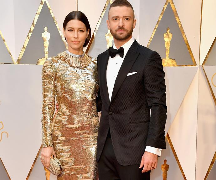 Justin Timberlake brought along a real-life Oscar, his stunning wife Jessica Biel.