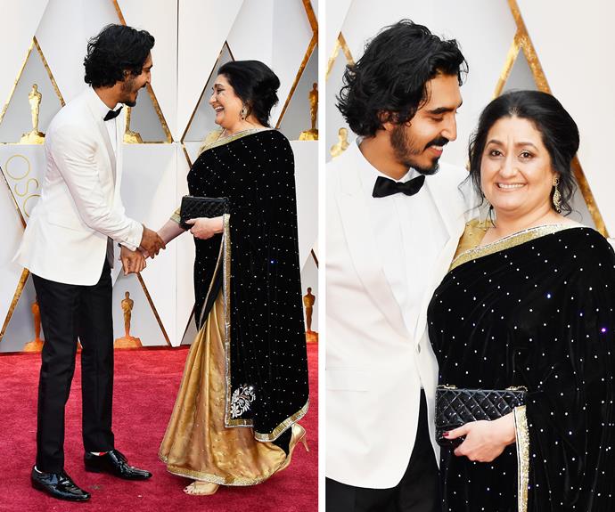 And in case you couldn't love the *Lion* star anymore, he also brought along his mother, Anita. "My mum is constantly on the verge of tears, they're happy tears," he told *E!*