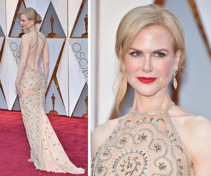 The Oscar nominee opted for a beaded Armani Privé gown.