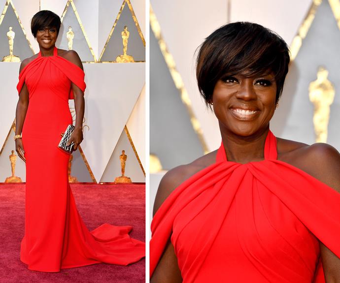 Lady in red! We just adore Viola Davis.