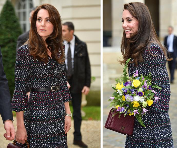 C'est chic: The Duchess wowed in a full Chanel ensemble... Including the world's sweetest little bag.