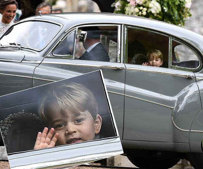 Prince George gives a royal wave as he leaves.