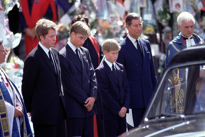Prince William and Harry at Diana's funeral, September 1997