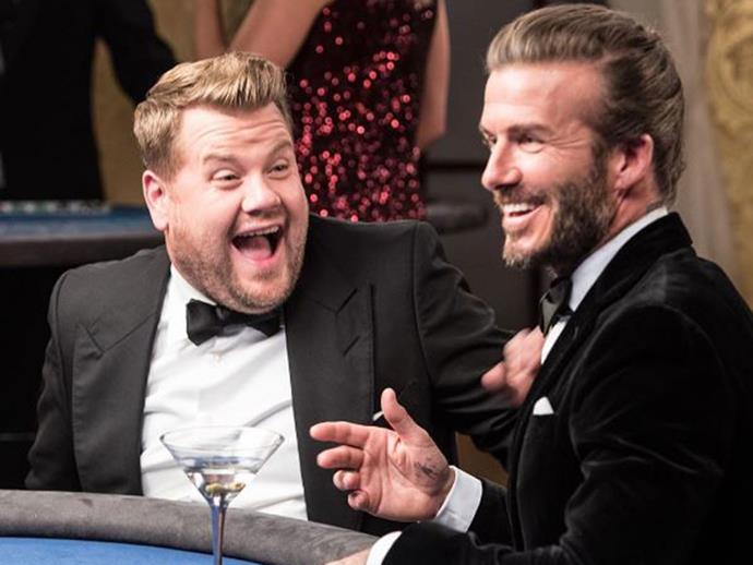 But it was his skits with Becks that really took the cake with the besties competing in a series of bond-themed challenges, including drinking a martini (shaken, not stirred, obviously) off a poker table, to see who would take out the title as the iconic British film icon.