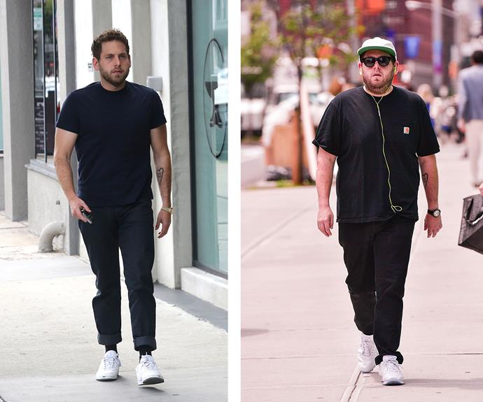 What a difference one year can make! After [reportedly](http://www.dailymail.co.uk/tvshowbiz/article-4596616/Jonah-Hill-continues-slimmed-shape.html|target="_blank"|rel="nofollow") having to gain weight for his role as Efraim in *War Dogs* last year, 33-year-old [Jonah Hill](http://www.nowtolove.com.au/tags/jonah-hill|target="_blank") is visibly slimmer this week as he strolled down one of LA's more quiet streets.