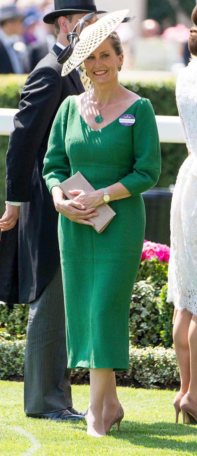 **17. Sophie, Countess of Wessex.** This chic green dress was memorable, but not as memorable as her clumsy moment in it, [a close save thanks to the Duchess of Cambridge](http://www.nowtolove.com.au/royals/british-royal-family/duke-and-duchess-of-cambridge-attend-royal-ascot-2017-38430|target="_blank").