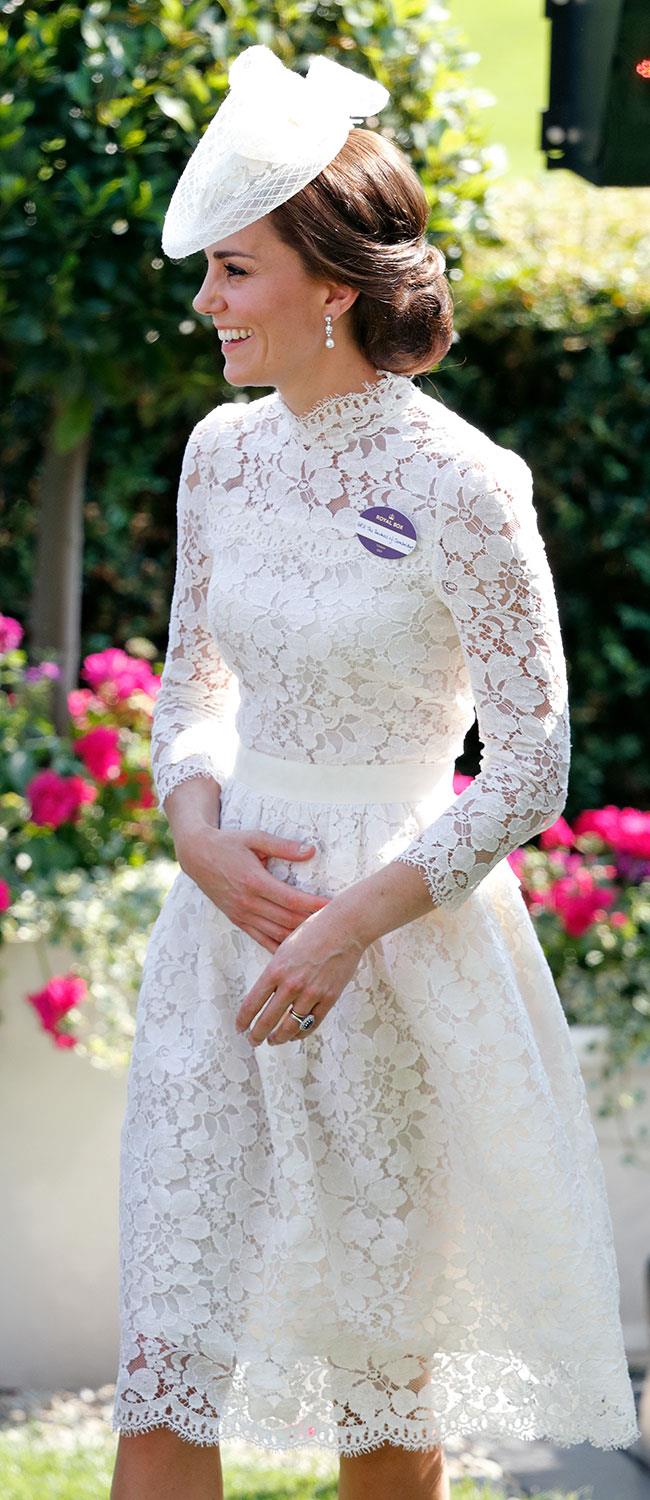 **1. Kate Middleton.** And in at number one, **Kate Middleton** looked stunning in a bespoke Alexander McQueen floral lace dress and a white topper adorned with pearls and a lace bow...
