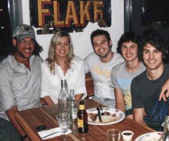 Spot the Bachelor! Matty J (far right) joins Kate, Andrew and friends at dinner.