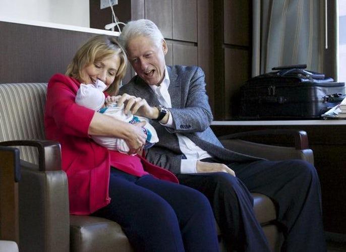 **[Bill and Hillary Clinton](http://www.nowtolove.com.au/celebrity/celeb-news/hillary-clinton-says-women-should-laugh-at-tony-abbotts-sexist-remarks-9909|target="_blank")**: Their daughter, Chelsea, welcomed Charlotte Clinton Mezvinsky into the world in 2014. The happy grandparents made sure to take tons of photos! "Charlotte, your grandmother @HillaryClinton and I couldn’t be happier!" Bill tweeted.