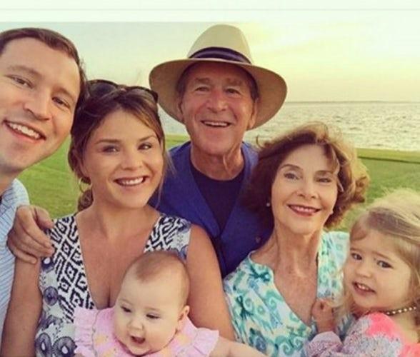 **George and Laura Bush:** Daughter Jenna Bush Hager shared this adorable family selfie in 2016. In the picture are her two daughters, Mila and Poppy.