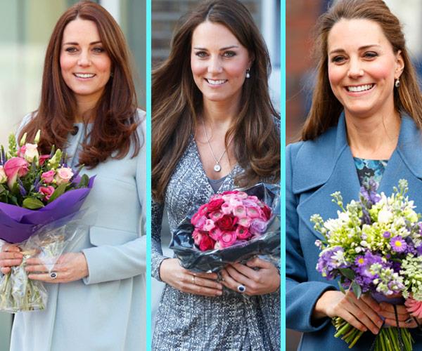 Petals for days: Kate [L & R] was pregnant with Charlotte, and in the middle with George.