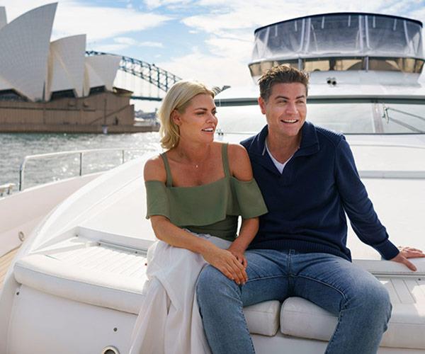 The couple take in Sydney Harbour on Stu's very own boat. It was a full circle moment for the pair as this was the same vessel he invited Sophie on a year ago - but she bailed because she was too hungover.